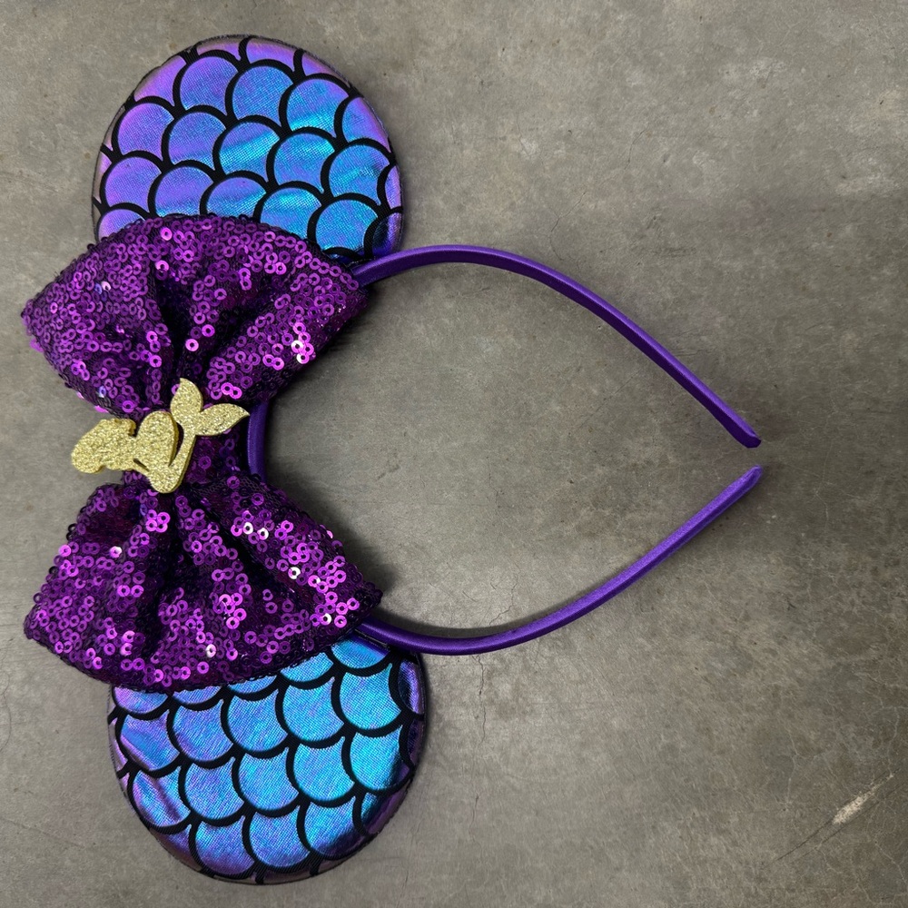 Purple Sequin Bow Headband with Blue Scales